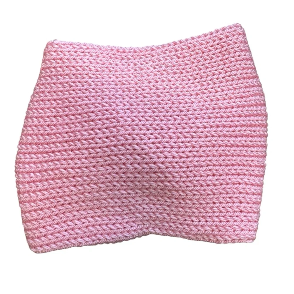 Handmade Soft Rose Pink Knit Ear Warmer | Wide Twisted Winter Headband